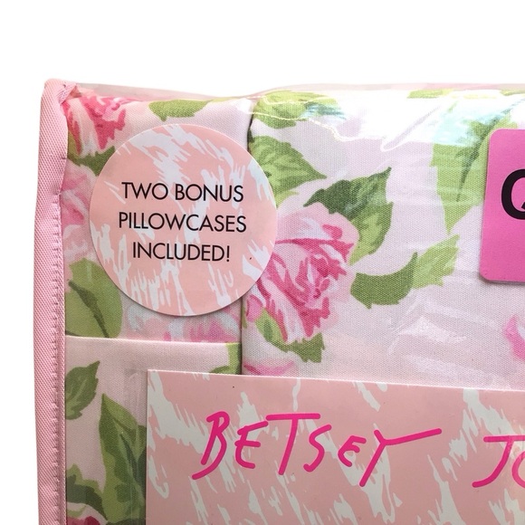 6pc Betsy Johnson Bouquet Pink Floral Rose Print Shabby Chic Queen Sheet Set - Picture 3 of 5